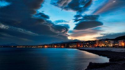 beach at night.