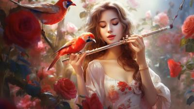 beautiful Girls And flute