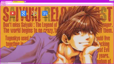 Saiyuki Goku Purple shirt, laying down, resting chin in hand