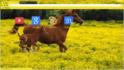 Horses in Yellow Flowers |Theme for Google Chrome