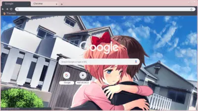 ddlc chrome theme - sayori and mc hug scene